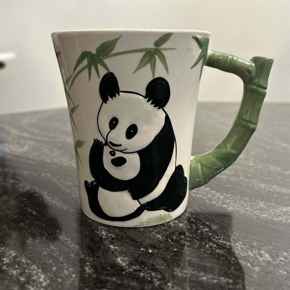 Pier 1 Imports Cute Panda Bear Mug Raised 3D Image Bamboo Coffee Mug Tea Cup